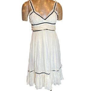 VTG Salt & Pepper Elegant Cream Silk Dress Black Velvet Trim & Lace Sz S #237J
